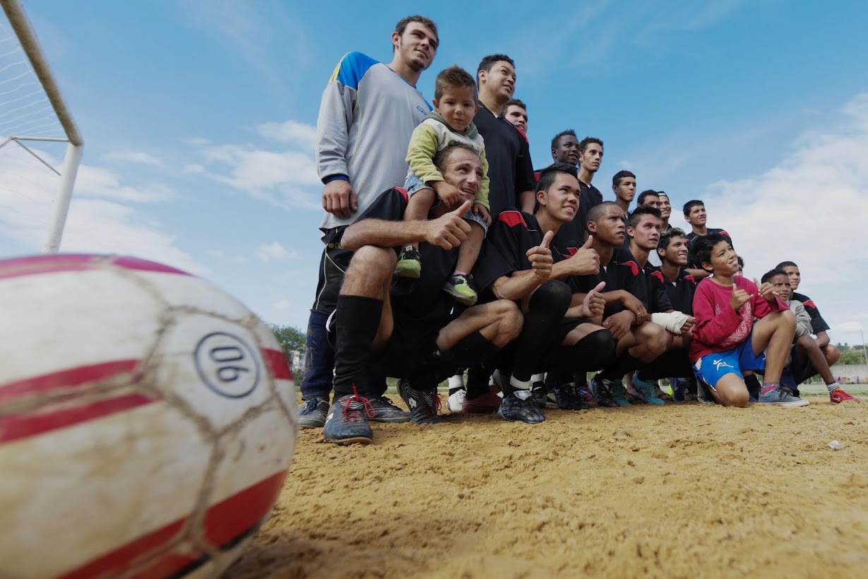 Players of amateur soccer team Figueira pose for a photo before a \