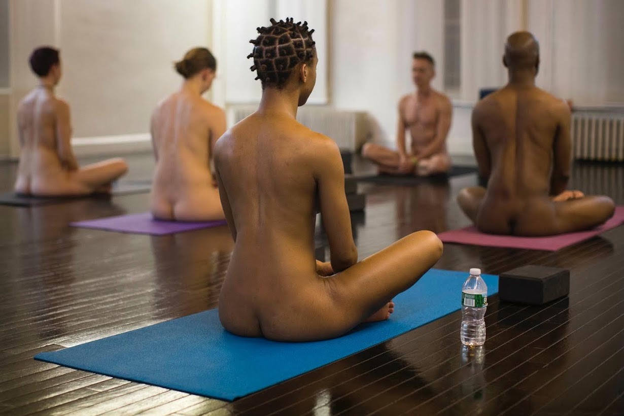 Yoga, butt naked.